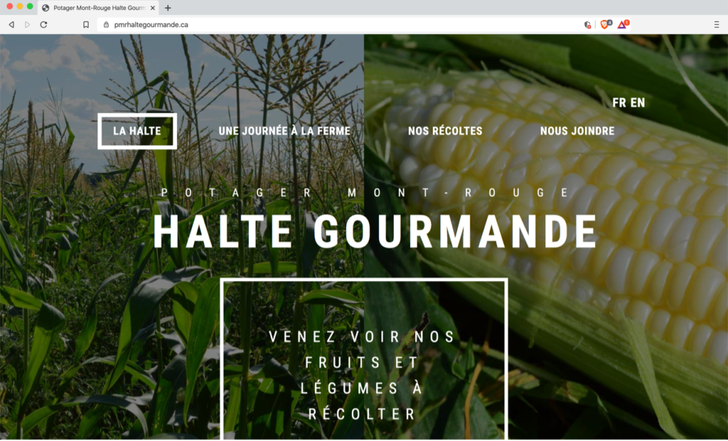 Page d'accueil du site web du Potager Mont-Rouge