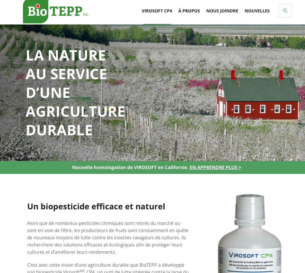 Page d'accueil du site de Biotepp